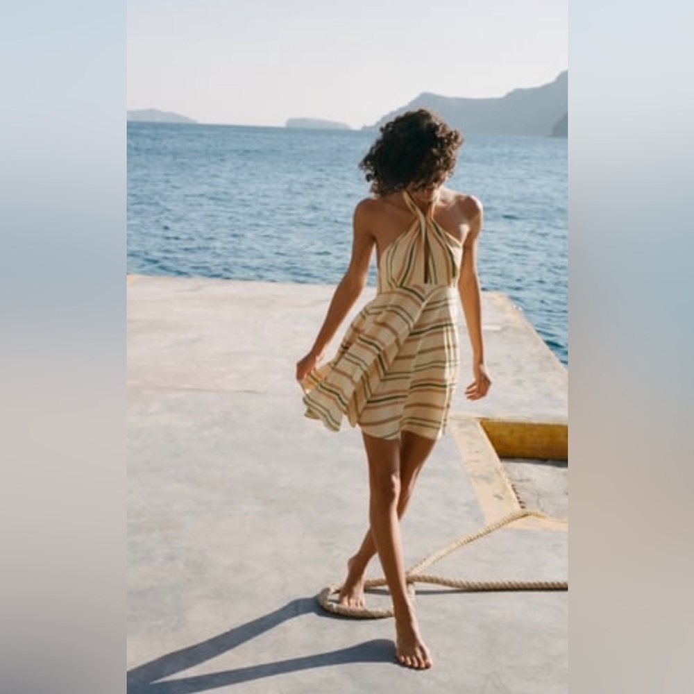 Zara High Neck Striped Dress
